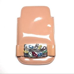 Miu miu pink leather jewel card sleeve wallet